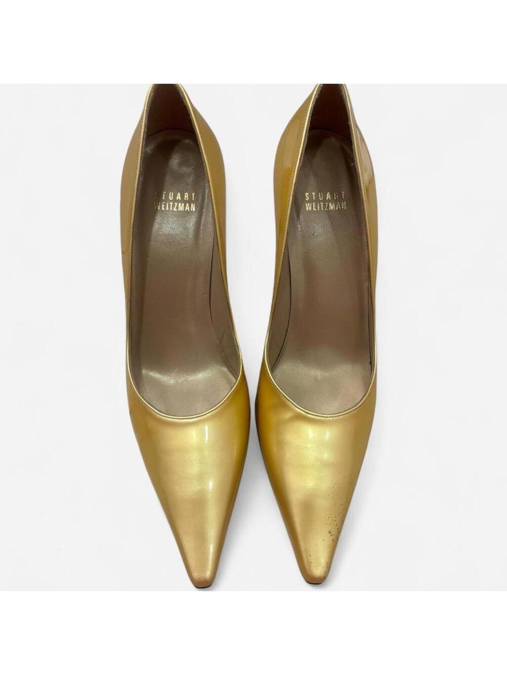 Stuart Weitzman - Gold Patent Leather Pointed Toe Heels - Size 9